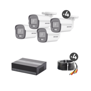 Kit TurboHD 1080p / DVR 4 Canales con Unidad de Almacenamiento eSSD de 300 GB / 4 Cámaras Bala ColorVu con Micrófono Integrado / Fuente de Poder / Accesorios de Instalación