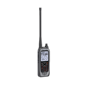 Radio portátil aéreo VHF con display de 2.3 pulgadas y teclado, 6W (PEP) de potencia, navegación, bluetooth y GPS, batería, cargador, antena y clip incluidos