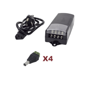 Kit con fuente EPCOM con salida de 12 Vcc a 5 Amper con 4 salidas / Incluye conectores JR52