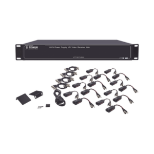 Kit de TRANSCEPTOR ACTIVO DE 16 Canales / VIDEO+PODER en un solo Cable UTP / 150m en 4K, 200m en 5 MP/ Envía 36 Vcc y recibe 12 Vcc / TODO INCLUIDO PARA RACK / Compatible con cámaras HD-TVI/CVI/AHD/CVBS / Instalación Limpia