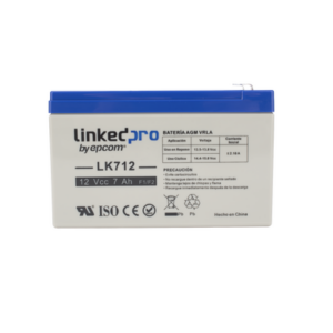 Batería 12 V / 7 Ah / UL / Tecnología AGM / Vida útil promedio 5 años / Uso en equipo electrónico, Alarmas de Intrusión / Incendio / Control de acceso / Video Vigilancia / Terminales F1 ( Incluye adaptador F2 )